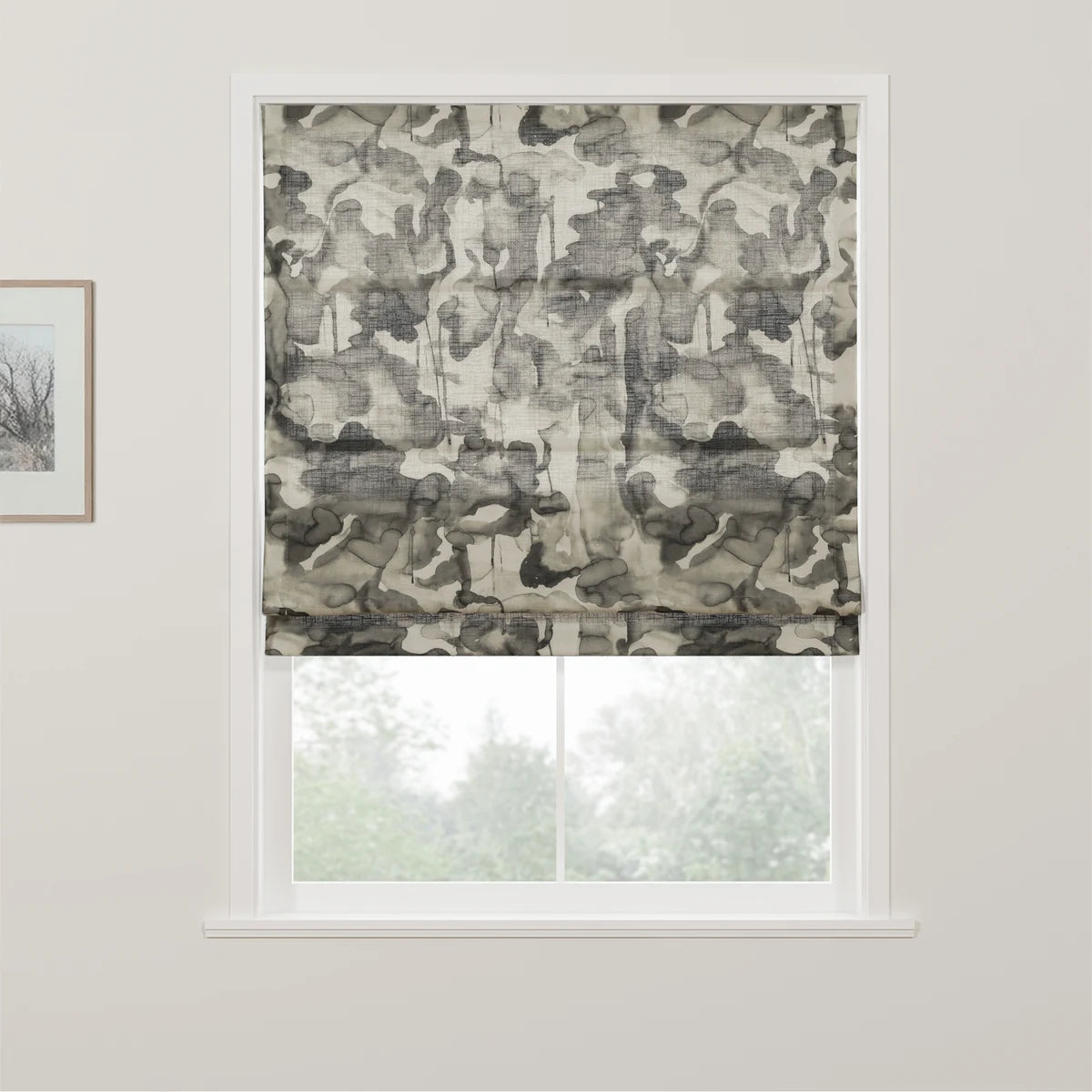 Holly Botanical Boho No-Drill Flat Fold Roman Blind Cordless