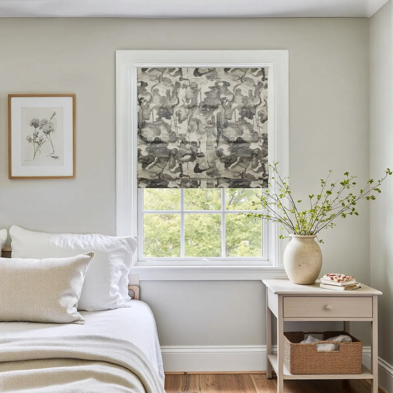 Holly Botanical Boho No-Drill Flat Fold Roman Blind Cordless