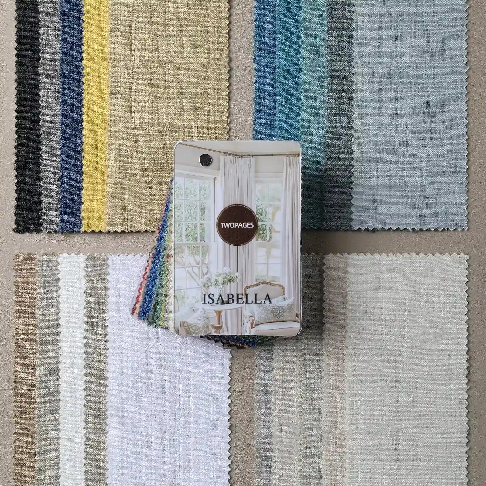 Isabella Cotton Blend fabric swatches and sample booklet