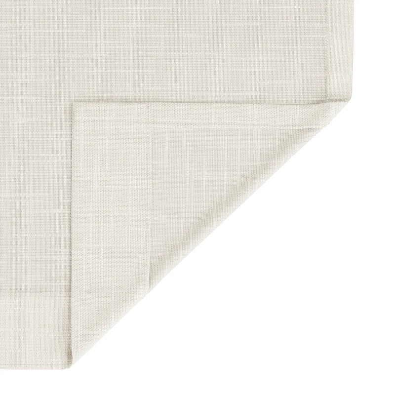 Off-white textured woven fabric with a subtle grid pattern, folded at the bottom right corner against a plain white background