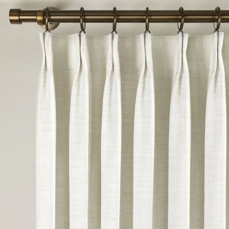Ivory White Liz Linen Pleated Curtains triple pinch pleat heading on a bronze curtain rod