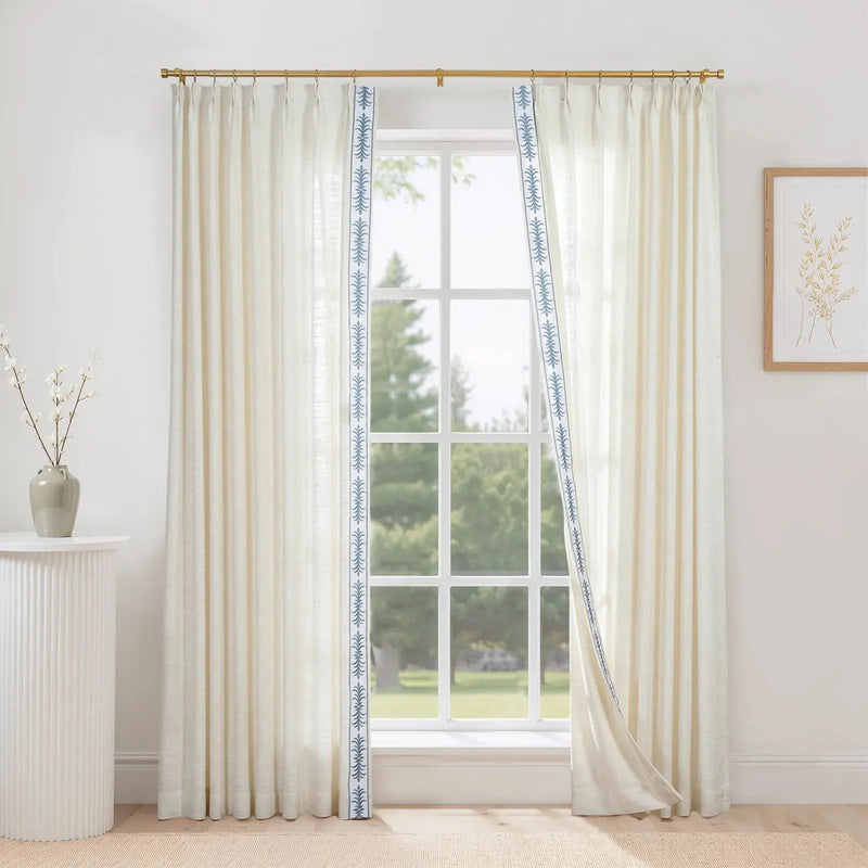 Liz Linen Curtains with Border Trim (Sold per Pair) -TWOPAGES