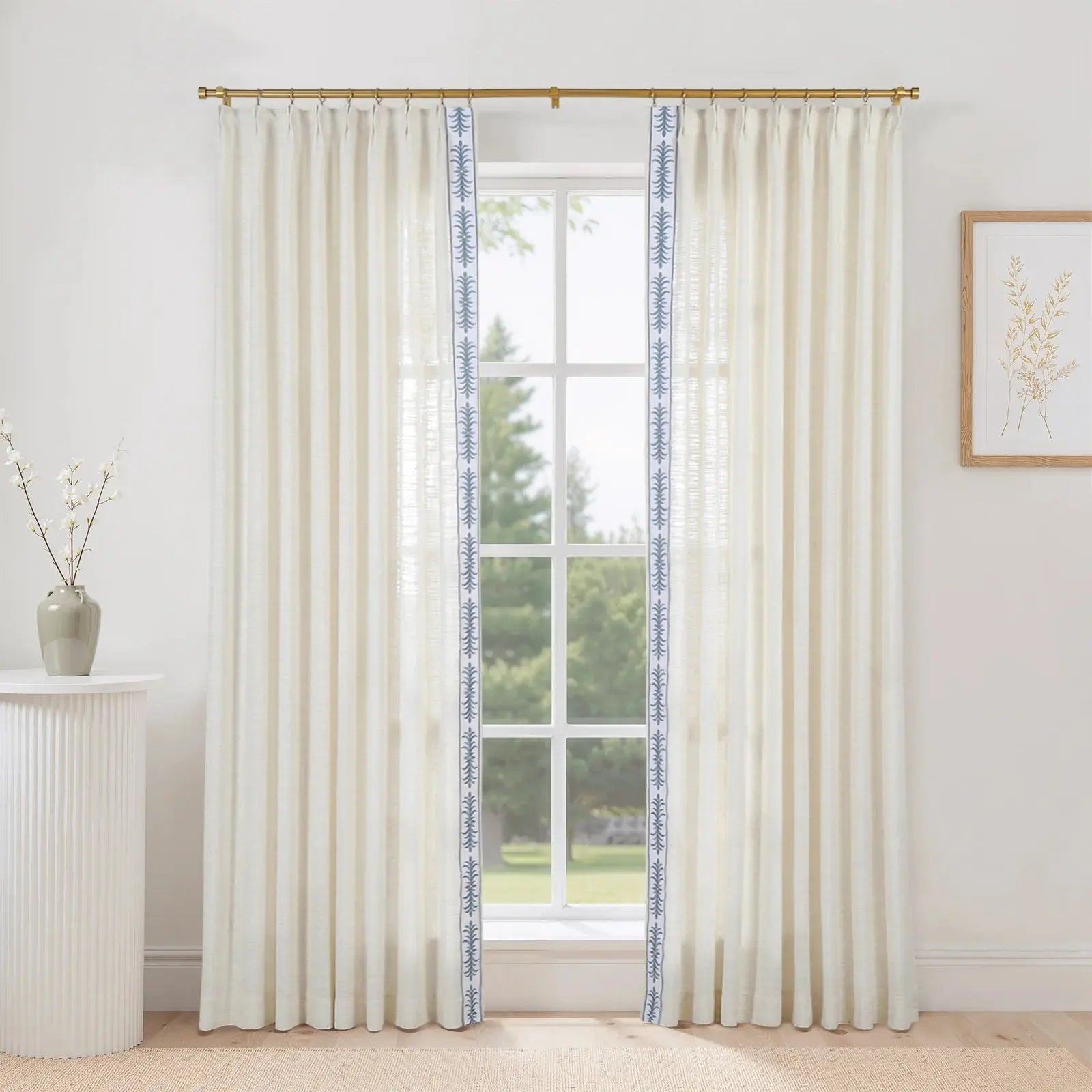 Liz Linen Curtains with Border Trim (Sold per Pair) -TWOPAGES