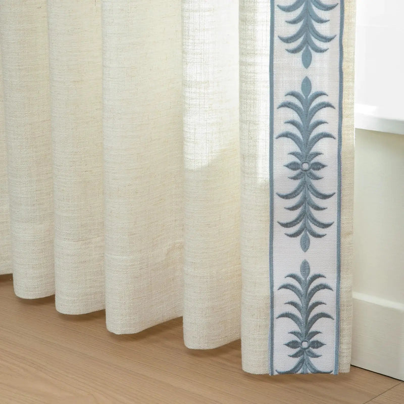 Liz Linen Curtains with Border Trim (Sold per Pair) -TWOPAGES