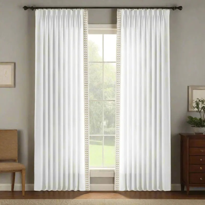 Jawara Luxury Linen Cotton Curtains with Border Trim (Sold per Pair) -TWOPAGES