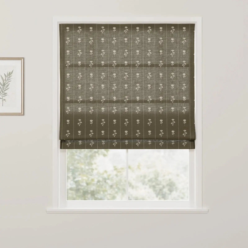 Jyll Mackie Cotton Roman Shade Cordless- JM-L2 Dark Brown With Cream-TWOPAGES