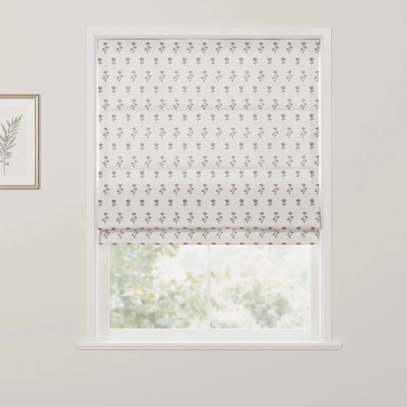 Jyll Mackie Cotton Roman Shade Cordless- JM-L3 Beige White With Burgundy-TWOPAGES