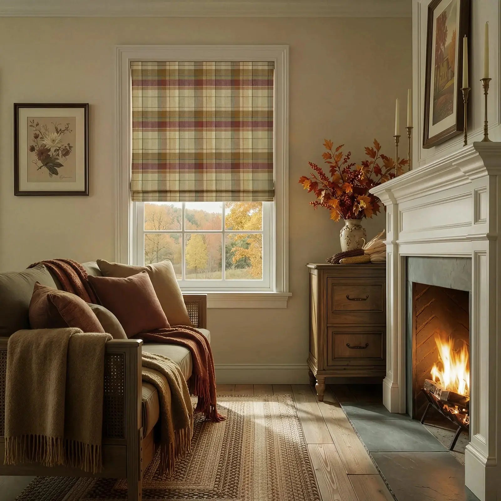 Karin Plaid Pure Wool Thermal Roman Shade Cordless- -TWOPAGES