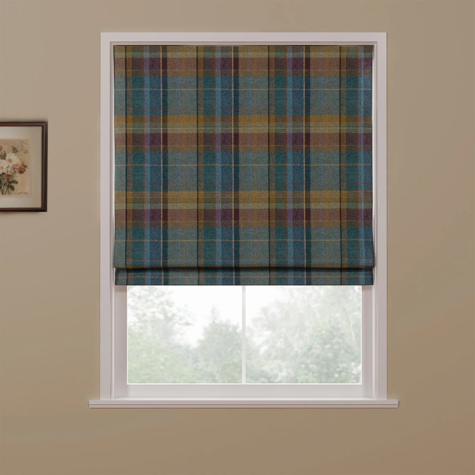 Karin Plaid Pure Wool Thermal Roman Blind Cordless