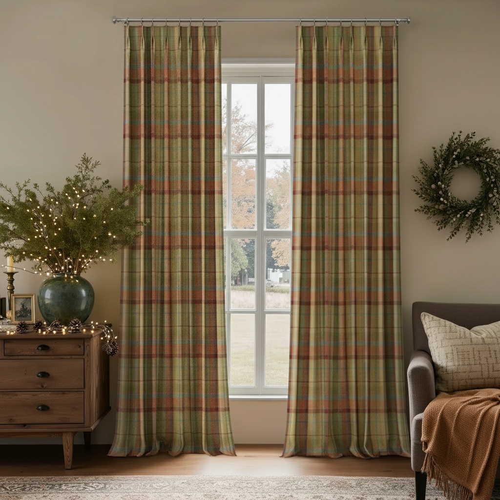 Karin Plaid Pure Wool Thermal Pleated Curtains