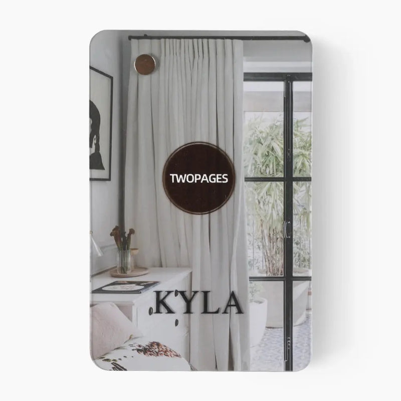 Kyla Faux Linen curtain fabric texture and booklet detail
