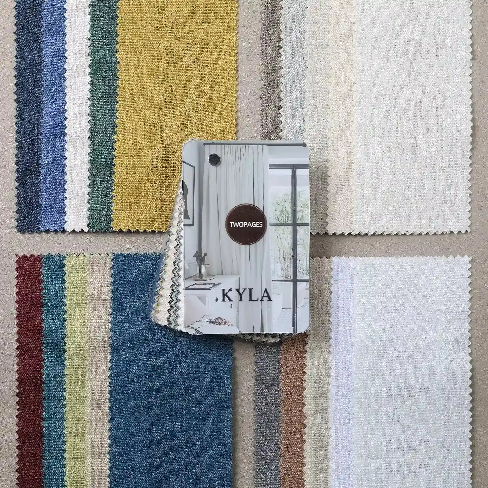 Kyla Faux Linen fabric swatches and sample booklet