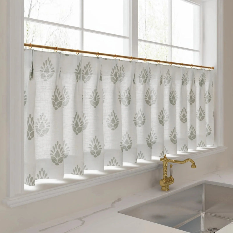 Stefana Silber Print Linen Pleated Cafe Curtains-?-TWOPAGES