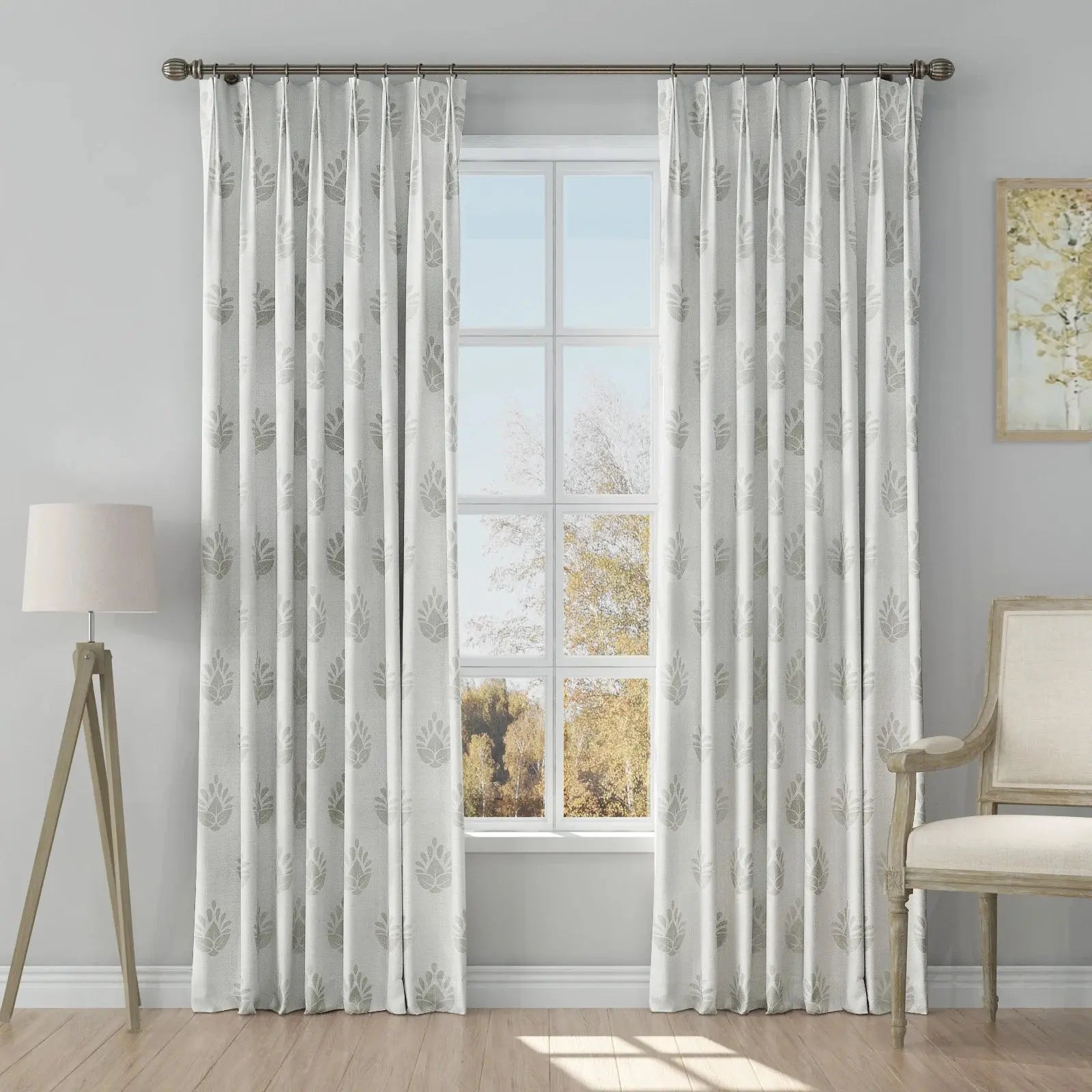 Stefana Silber Print Linen Blend Curtain Drapery Pleated?-TWOPAGES