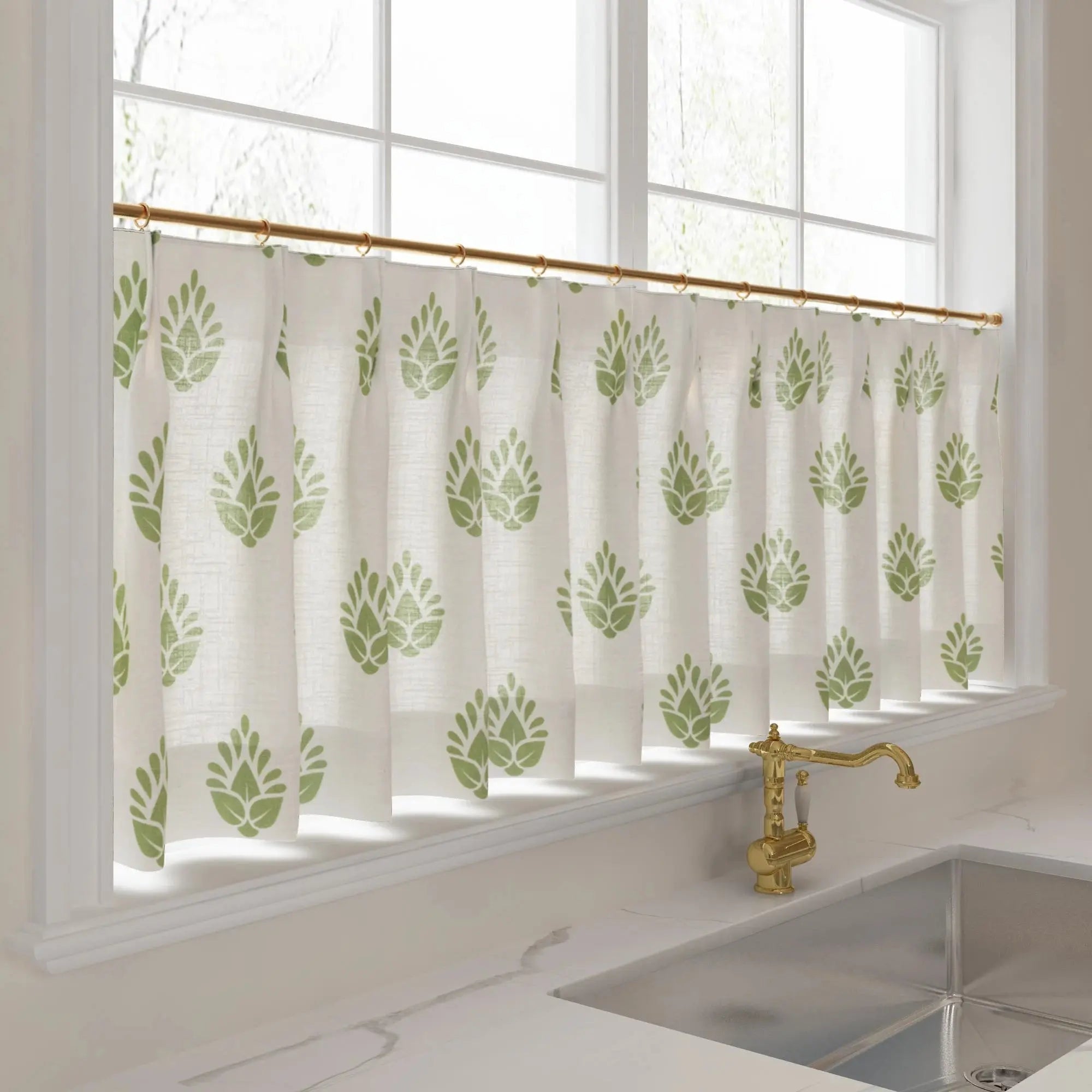 Stefana Silber Print Linen Pleated Cafe Curtains-?-TWOPAGES