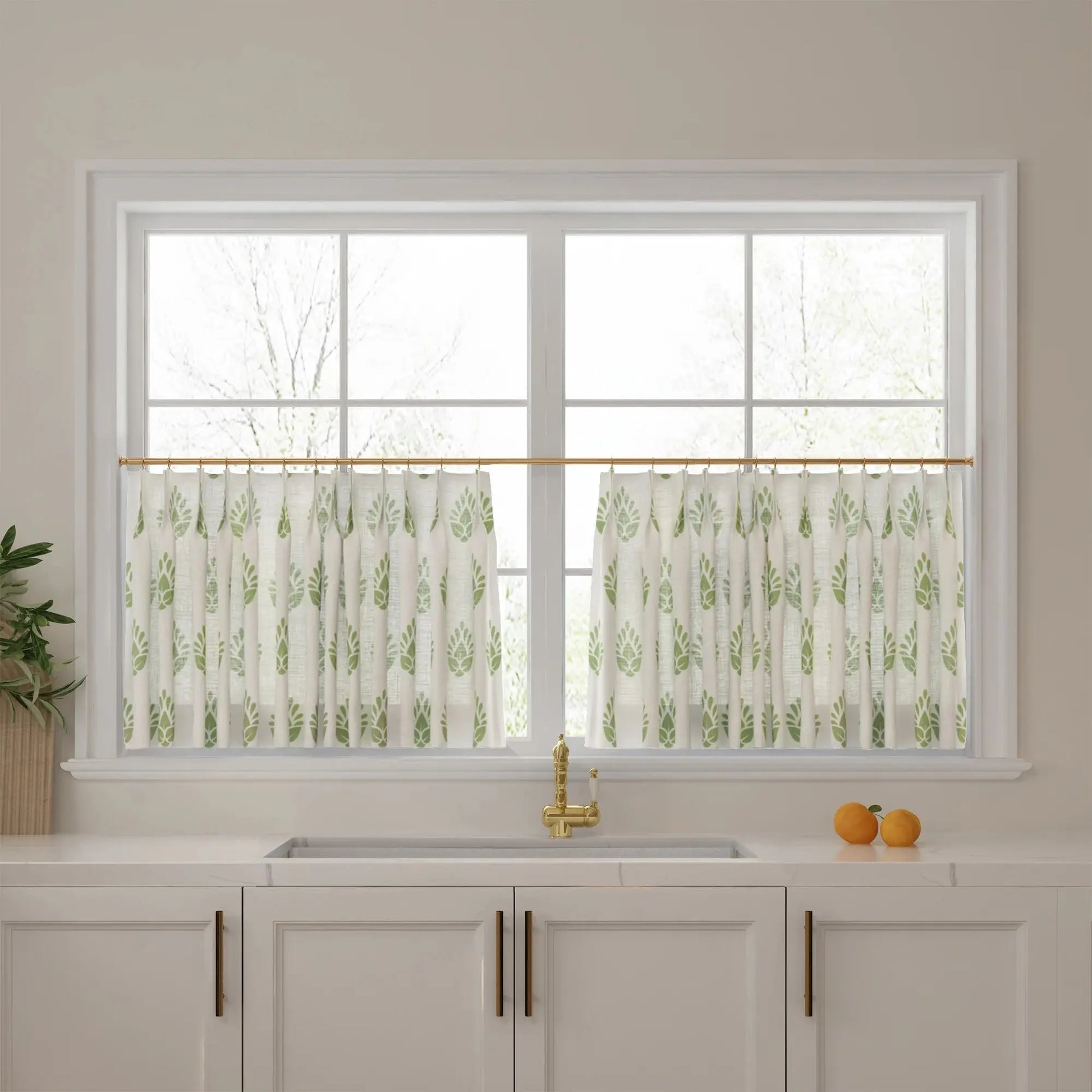 Stefana Silber Print Linen Pleated Cafe Curtains-?-TWOPAGES