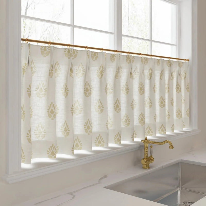 Stefana Silber Print Linen Pleated Cafe Curtains-?-TWOPAGES