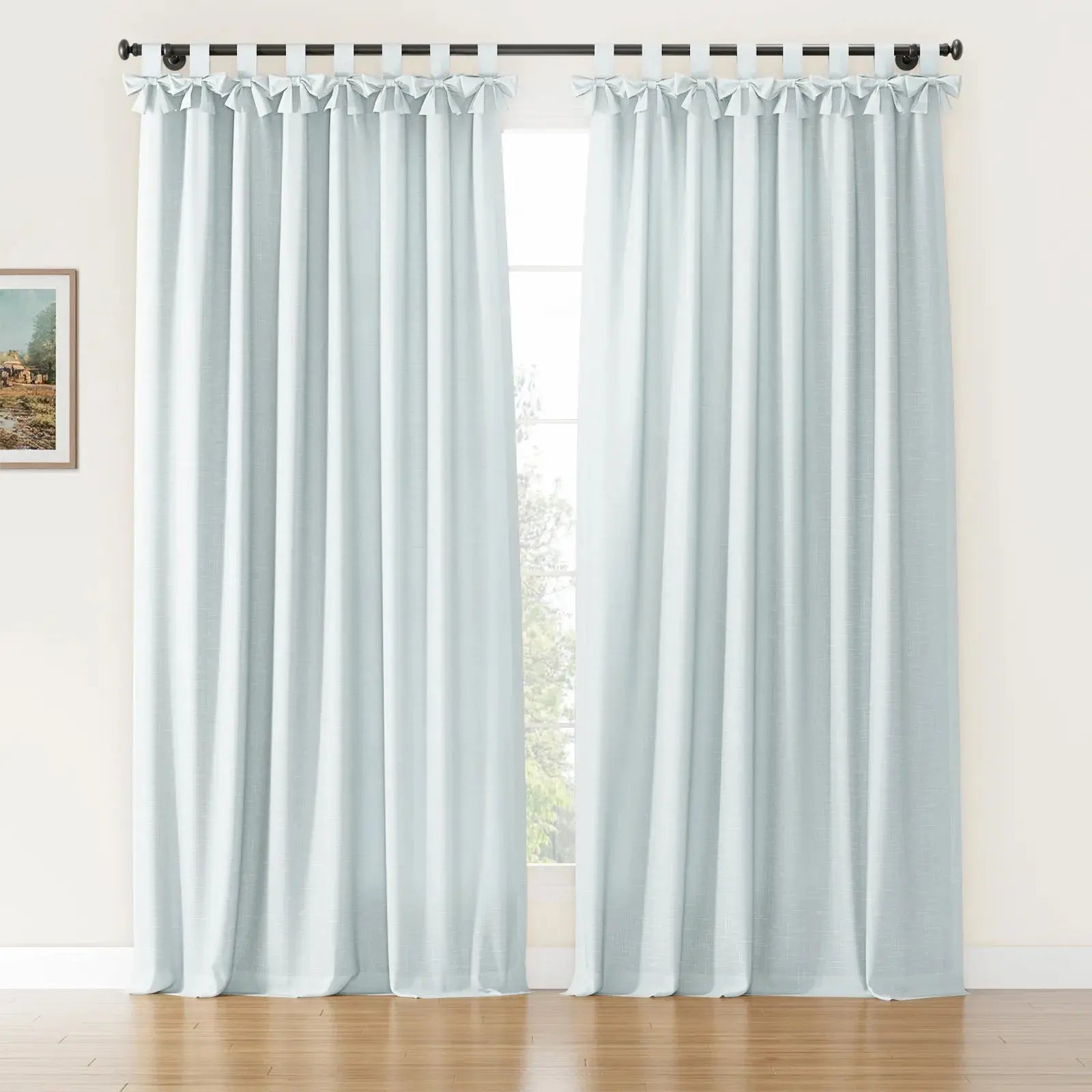Jawara Linen Cotton Tie Top Bow Curtain-?Light Blue J401-23-TWOPAGES