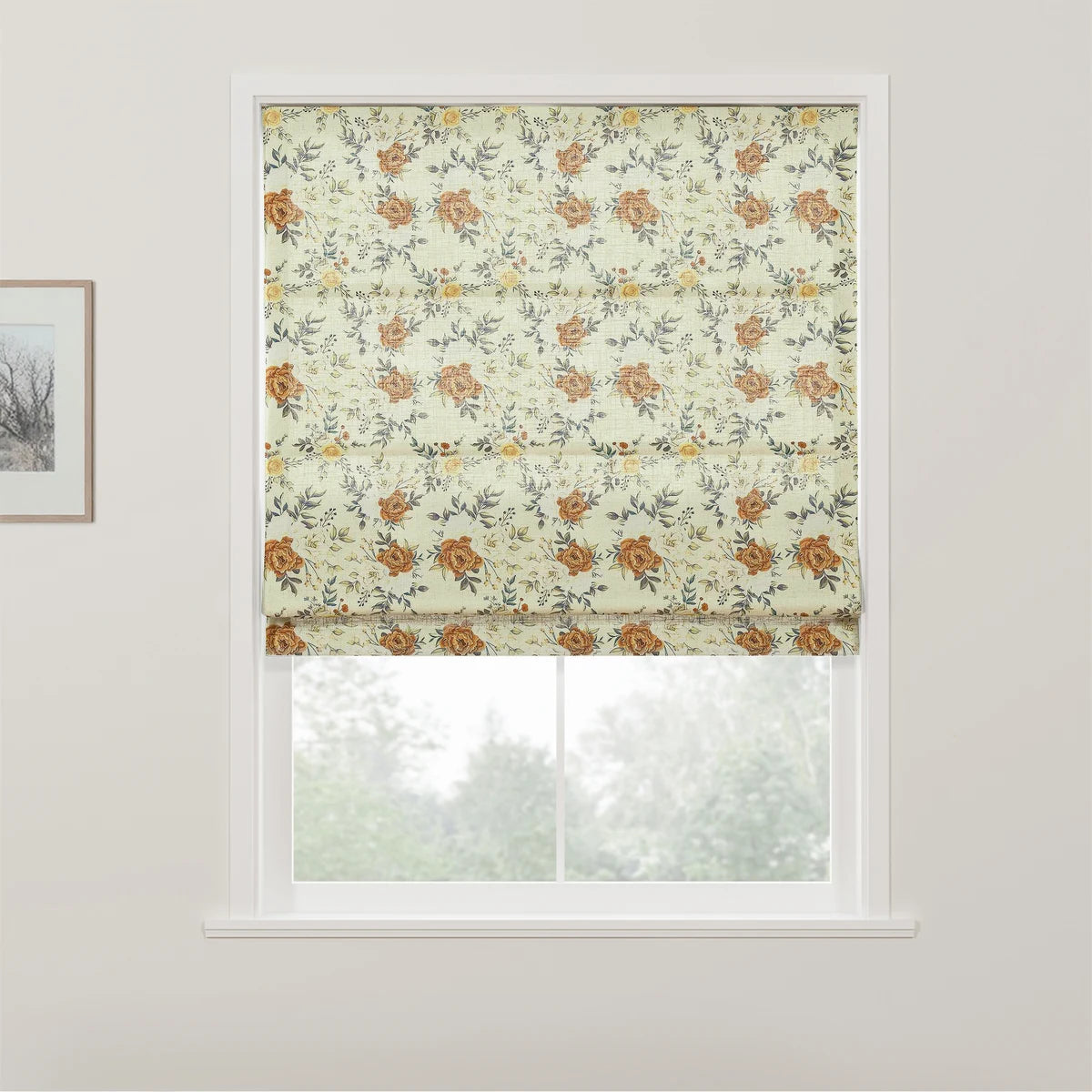 Holly Botanical Boho No-Drill Flat Fold Roman Blind Cordless