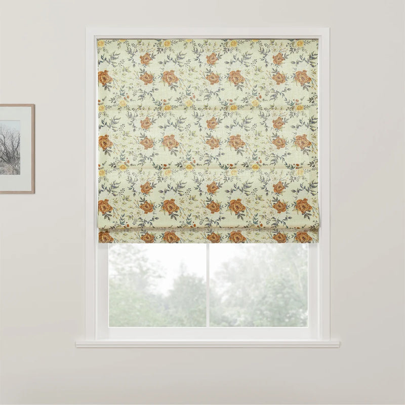 Holly Botanical Boho No-Drill Flat Fold Roman Blind Cordless