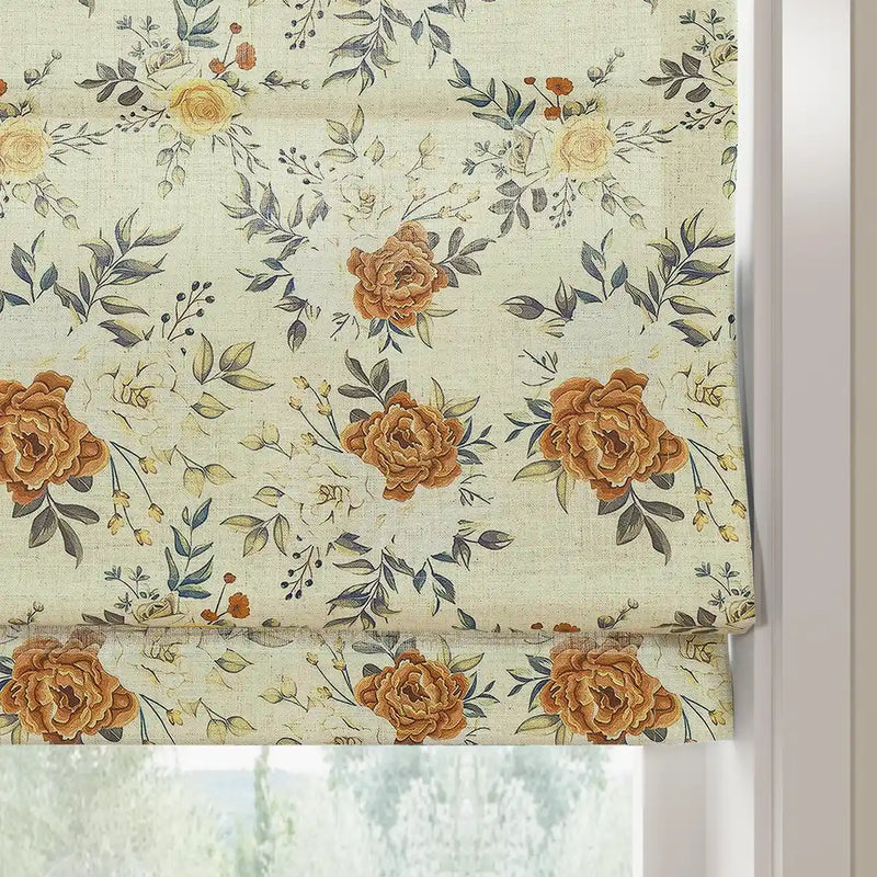 Holly Botanical Boho No-Drill Flat Fold Roman Blind Cordless