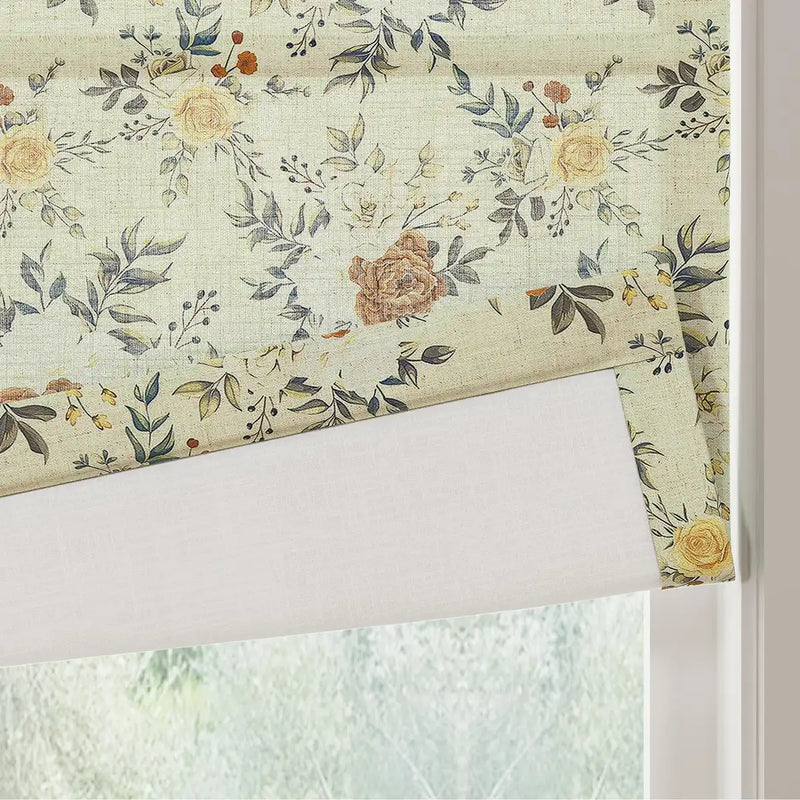 Holly Botanical Boho No-Drill Flat Fold Roman Blind Cordless