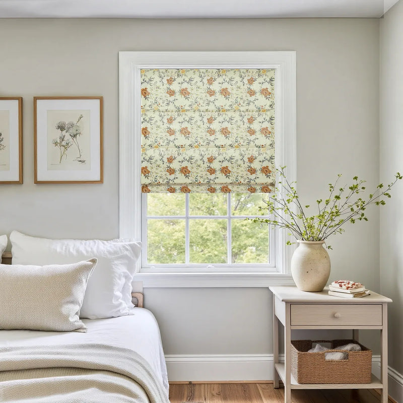 Holly Botanical Boho No-Drill Flat Fold Roman Blind Cordless