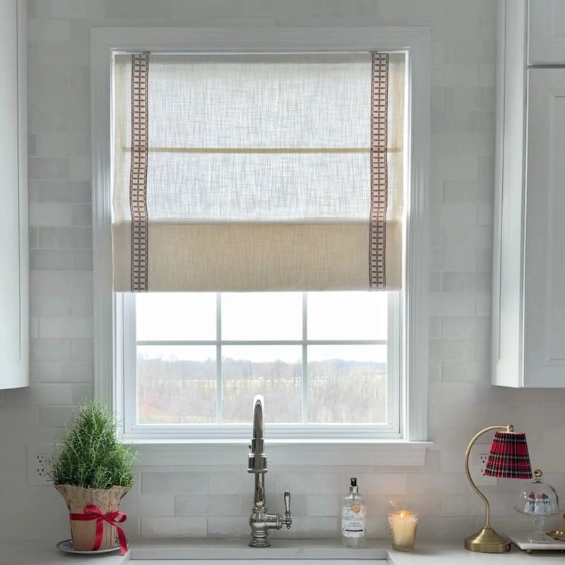 Custom Roman Shade with Trim Border Cordless- -TWOPAGES
