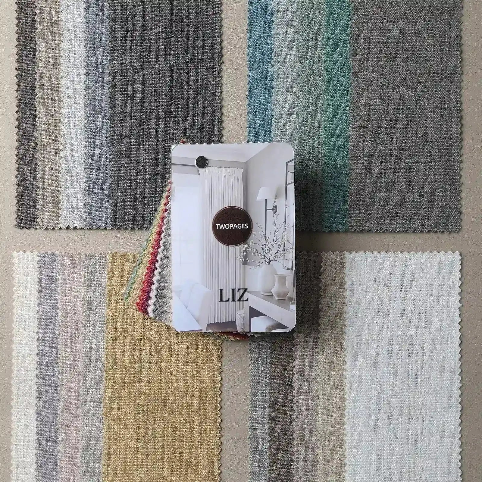 Liz Linen Blend fabric swatches and sample booklet