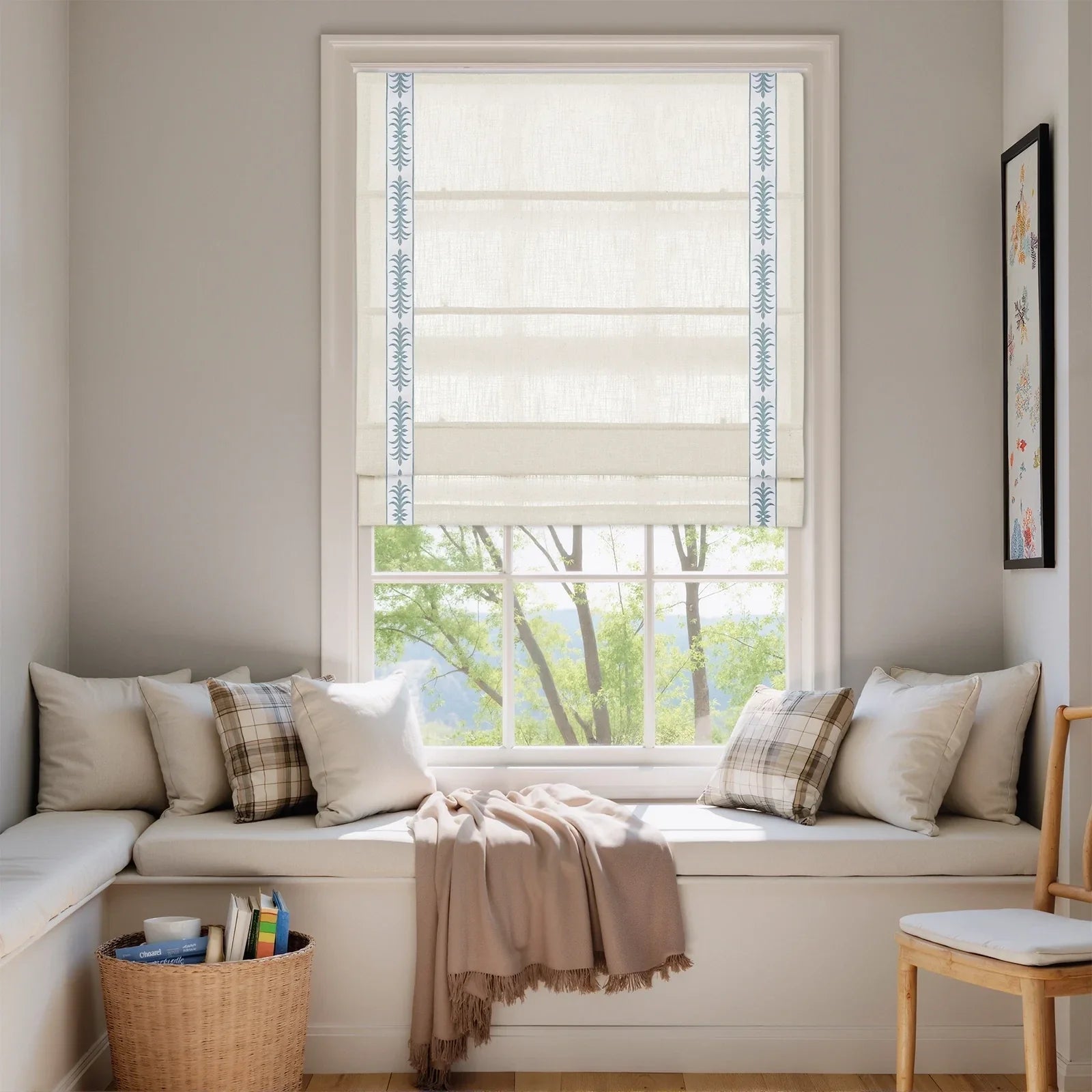 Custom Roman Shade with Trim Border Cordless -TWOPAGES