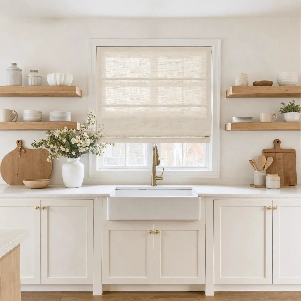 Liz Linen Blend Roman Shade Cordless - Wooden Headrail- -TWOPAGES