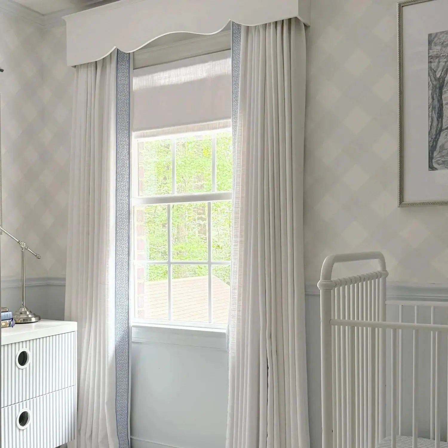 Liz Linen Curtains with Border Trim (Sold per Pair) -TWOPAGES