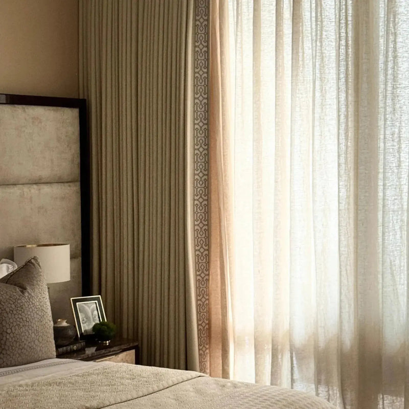 Liz Linen Curtains with Border Trim (Sold per Pair) -TWOPAGES
