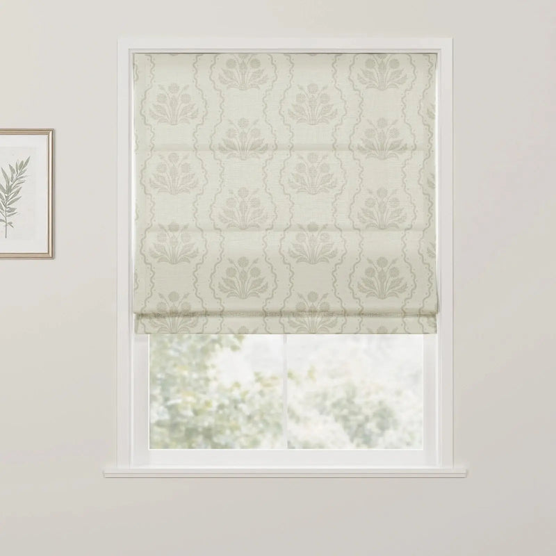Leah Nicole Dandelion Blockprint Cotton Roman Shade Cordless- -TWOPAGES