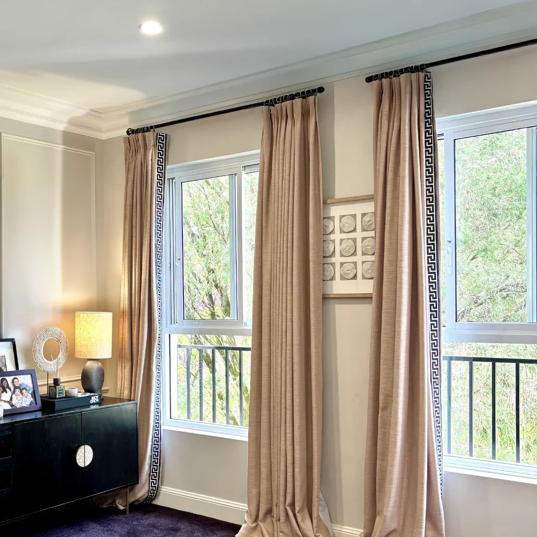 Liz Linen Curtains with Border Trim (Sold per Pair) -TWOPAGES