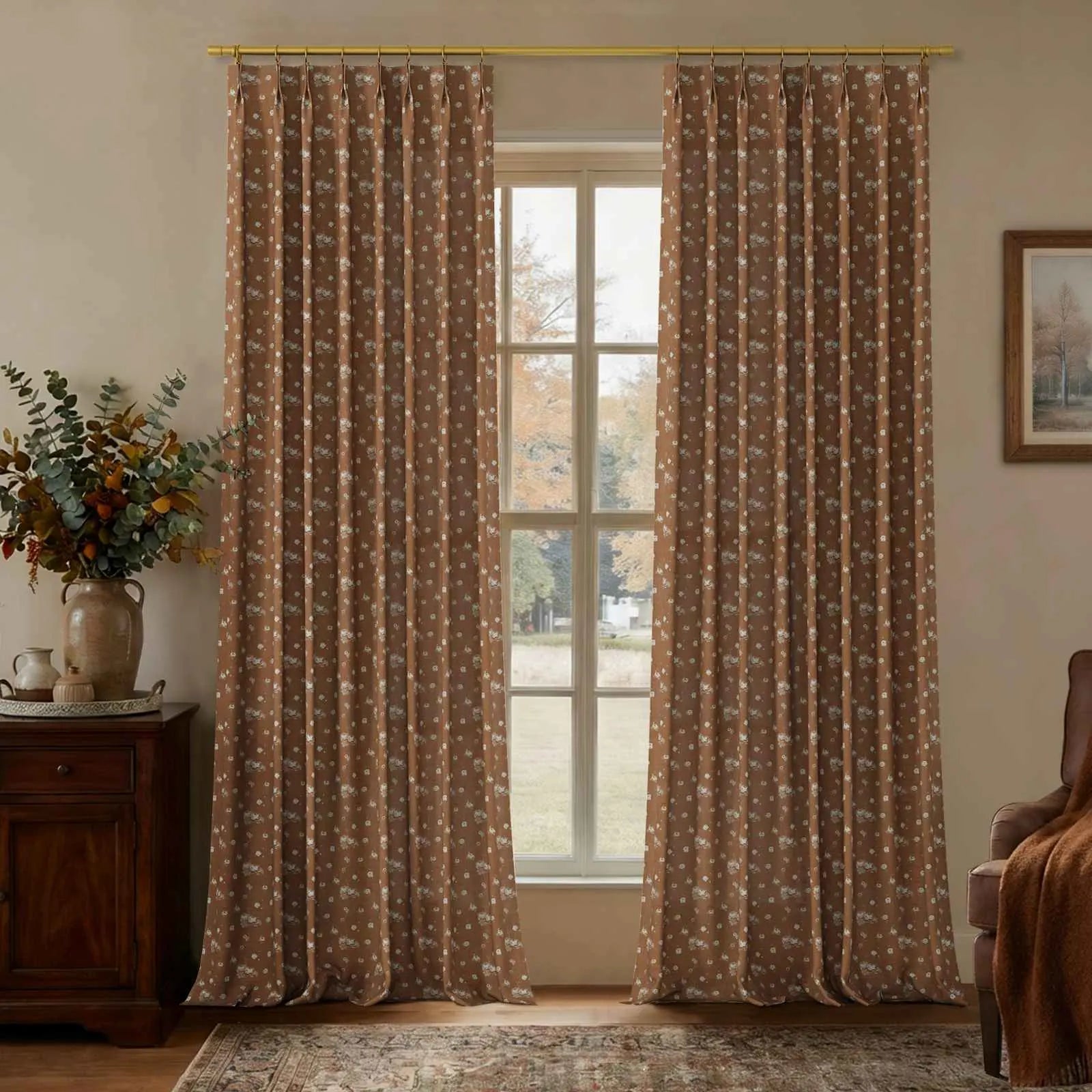 MS. MAVERICK MUSE x TWOPAGES Pastoral Printed Linen Cotton Pleated Curtains
