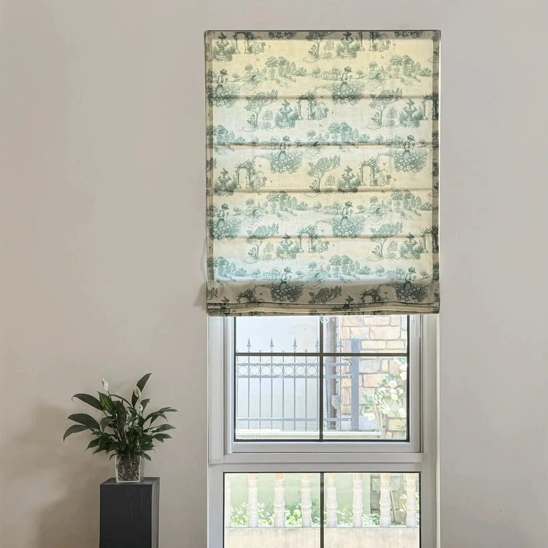 MS. MAVERICK MUSE x TWOPAGES Print Linen Cotton Roman Shade Cordless- -TWOPAGES
