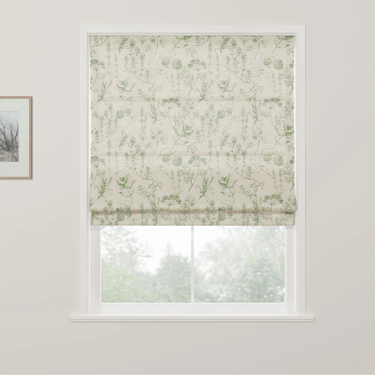 Holly Botanical Boho No-Drill Flat Fold Roman Blind Cordless