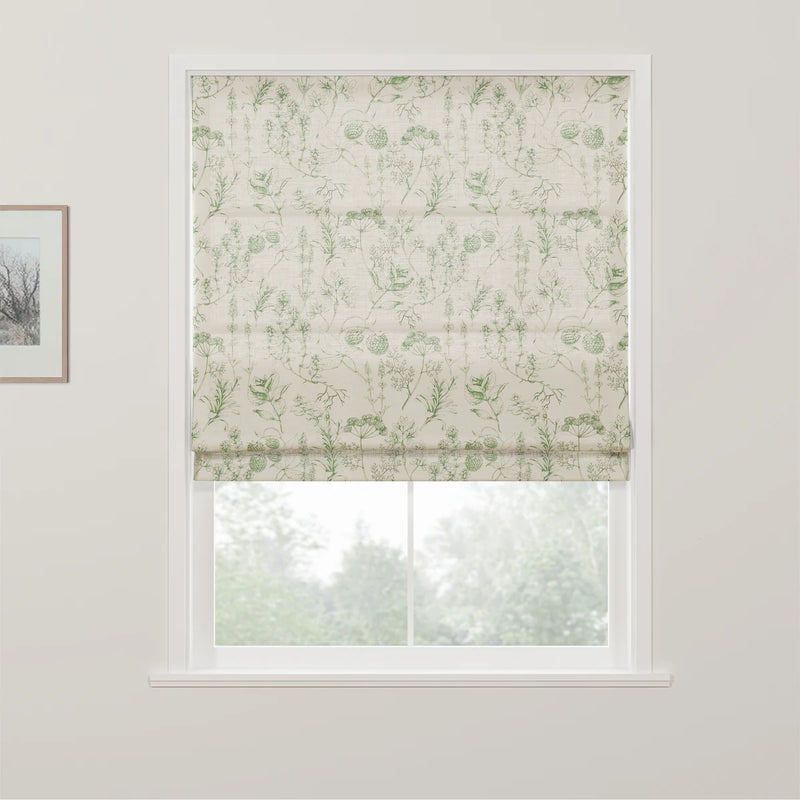 Holly Botanical Boho No-Drill Flat Fold Roman Blind Cordless