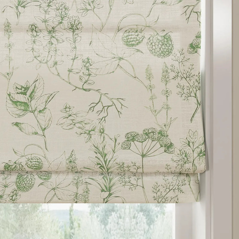 Holly Botanical Boho No-Drill Flat Fold Roman Blind Cordless