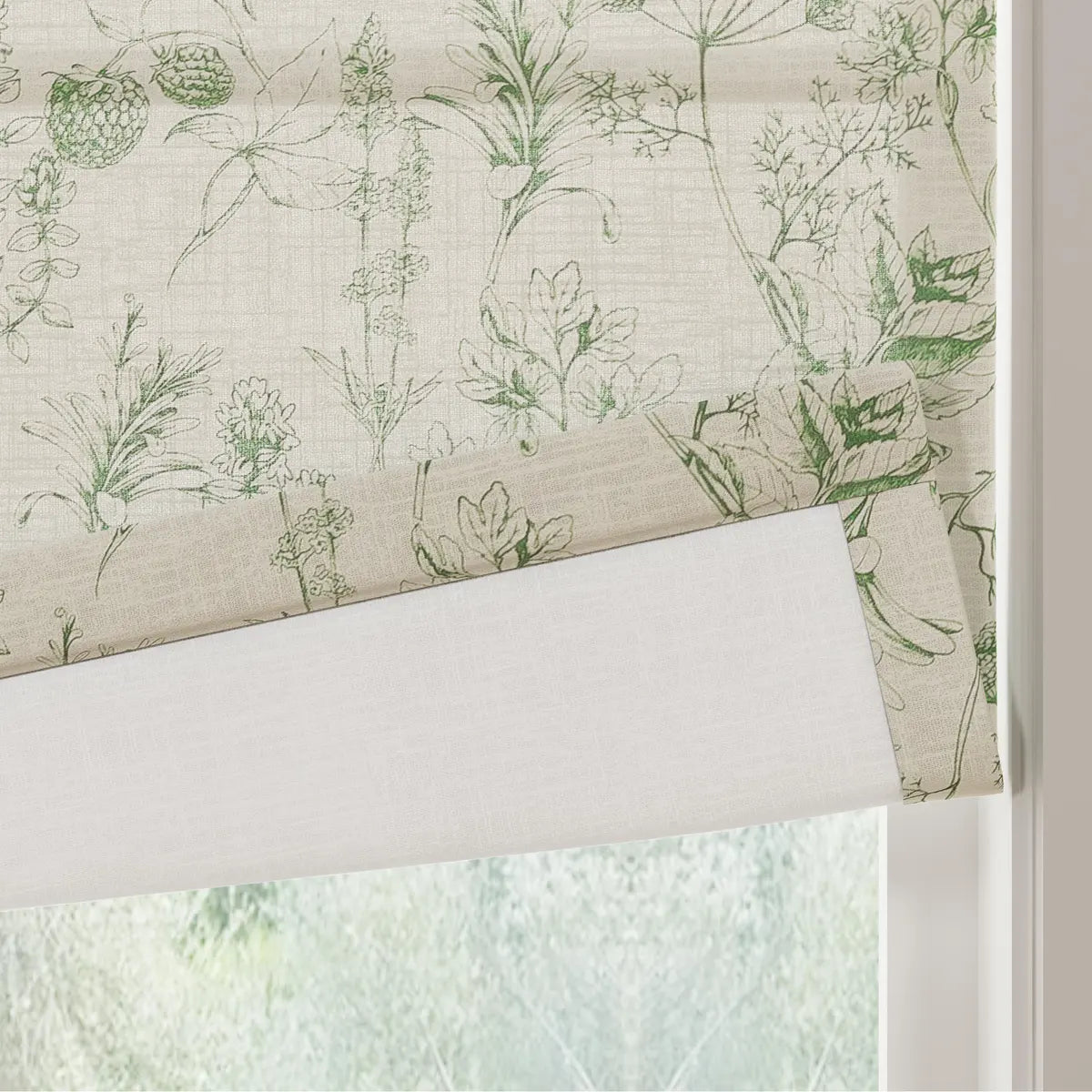 Holly Botanical Boho No-Drill Flat Fold Roman Blind Cordless