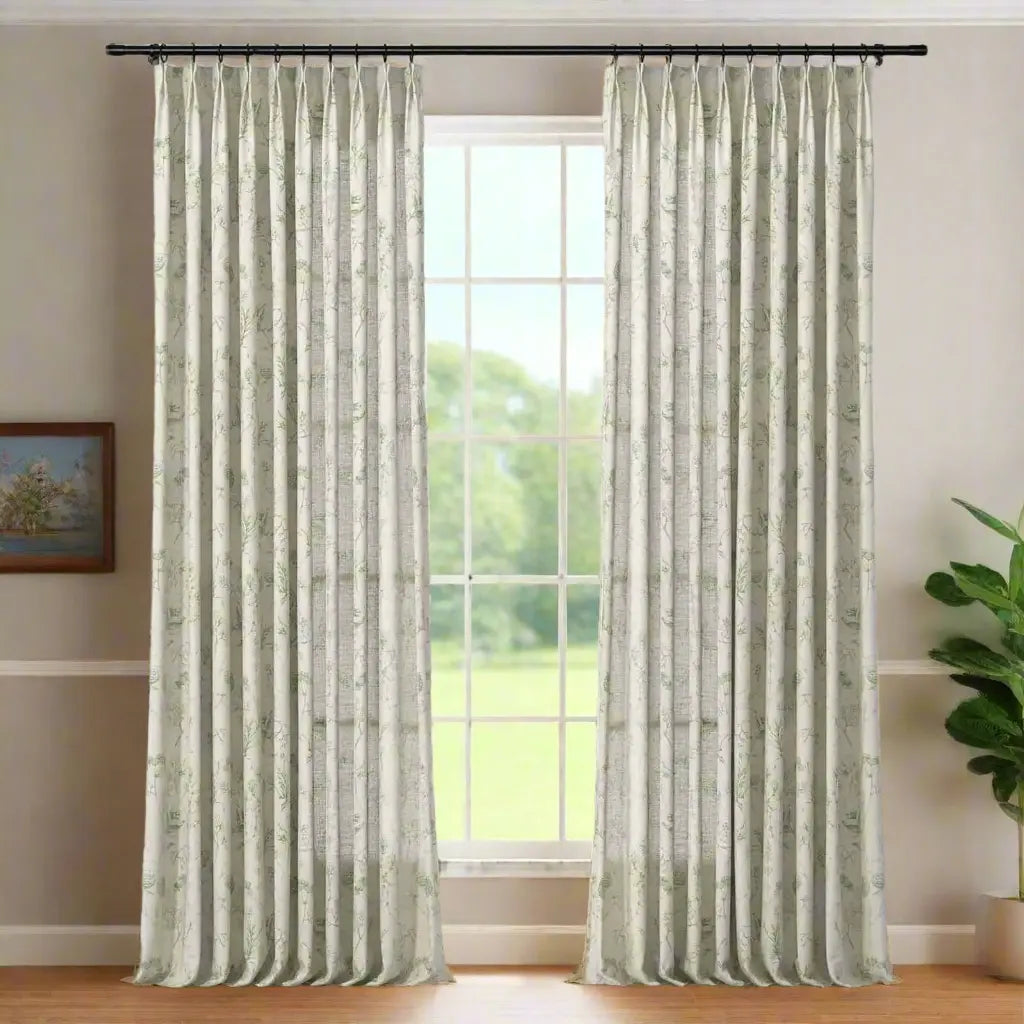 Holly Floral Pattern Boho Style Curtain Pleated?-TWOPAGES