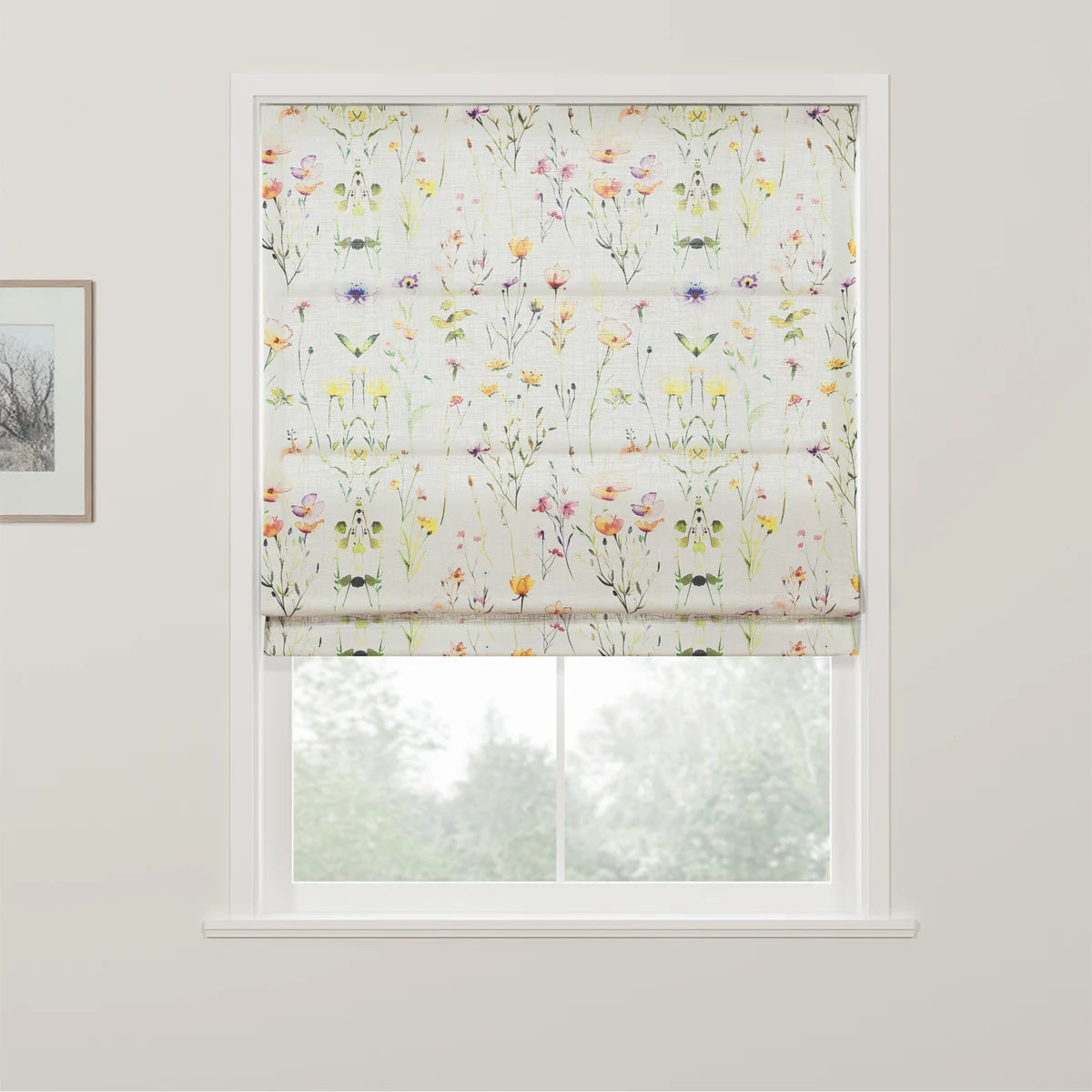 Holly Botanical Boho No-Drill Flat Fold Roman Blind Cordless