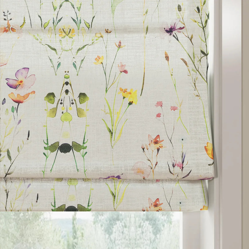 Holly Botanical Boho No-Drill Flat Fold Roman Blind Cordless