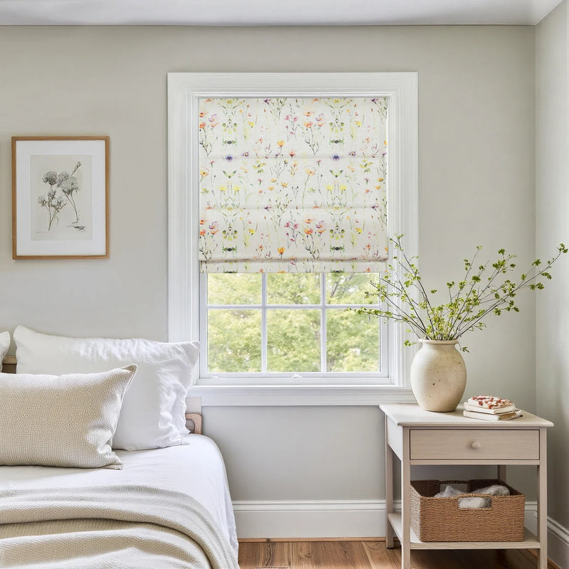 Holly Botanical Boho No-Drill Flat Fold Roman Blind Cordless