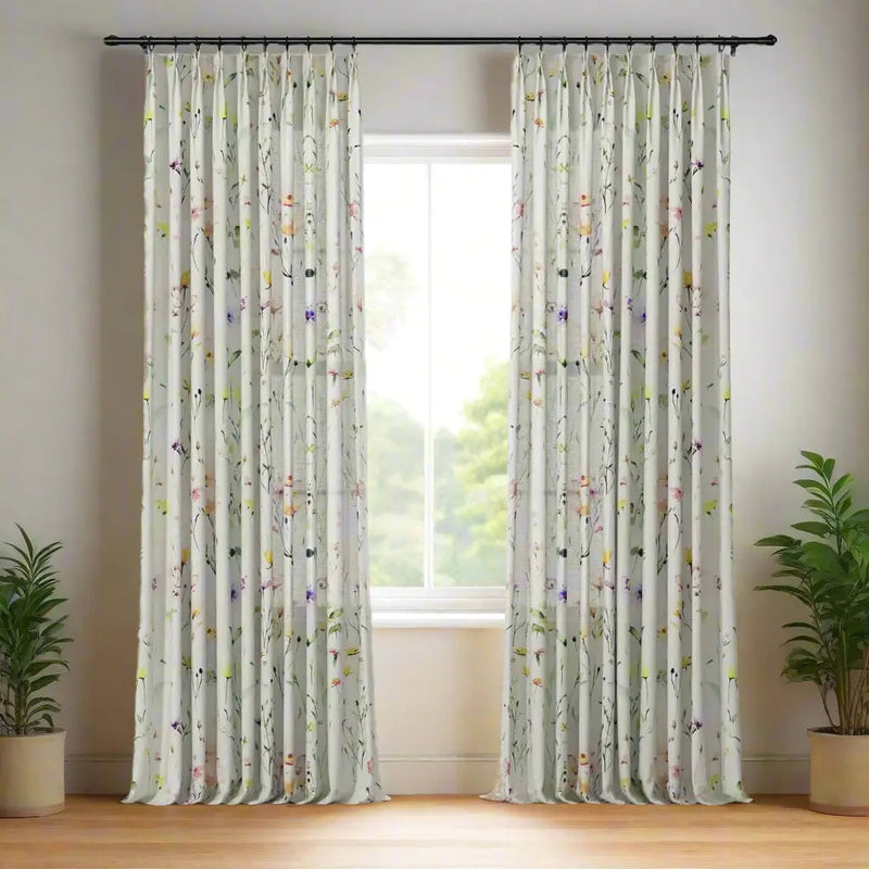 Holly Floral Pattern Boho Style Curtain Pleated?-TWOPAGES