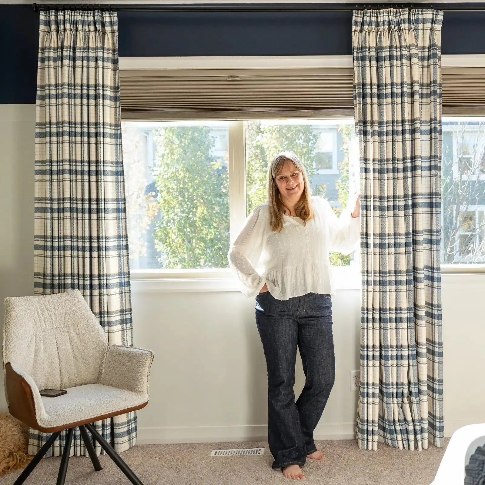 Kim Morrow Western Plaid Cotton Curtain Pleated- -TWOPAGES