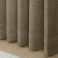 Oak Dim Gray Liz Linen Pleated Curtains rounded curtain hems above a pale wood floor