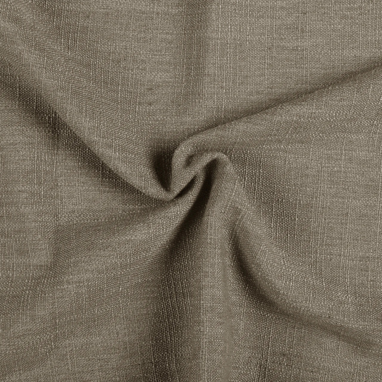 Oak Dim Gray Liz Linen Pleated Curtains soft linen weave gathered into a spiral close-up