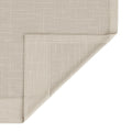 Oatmeal-colored fabric with a visible crosshatch weave texture and a corner folded diagonally against a crisp white background